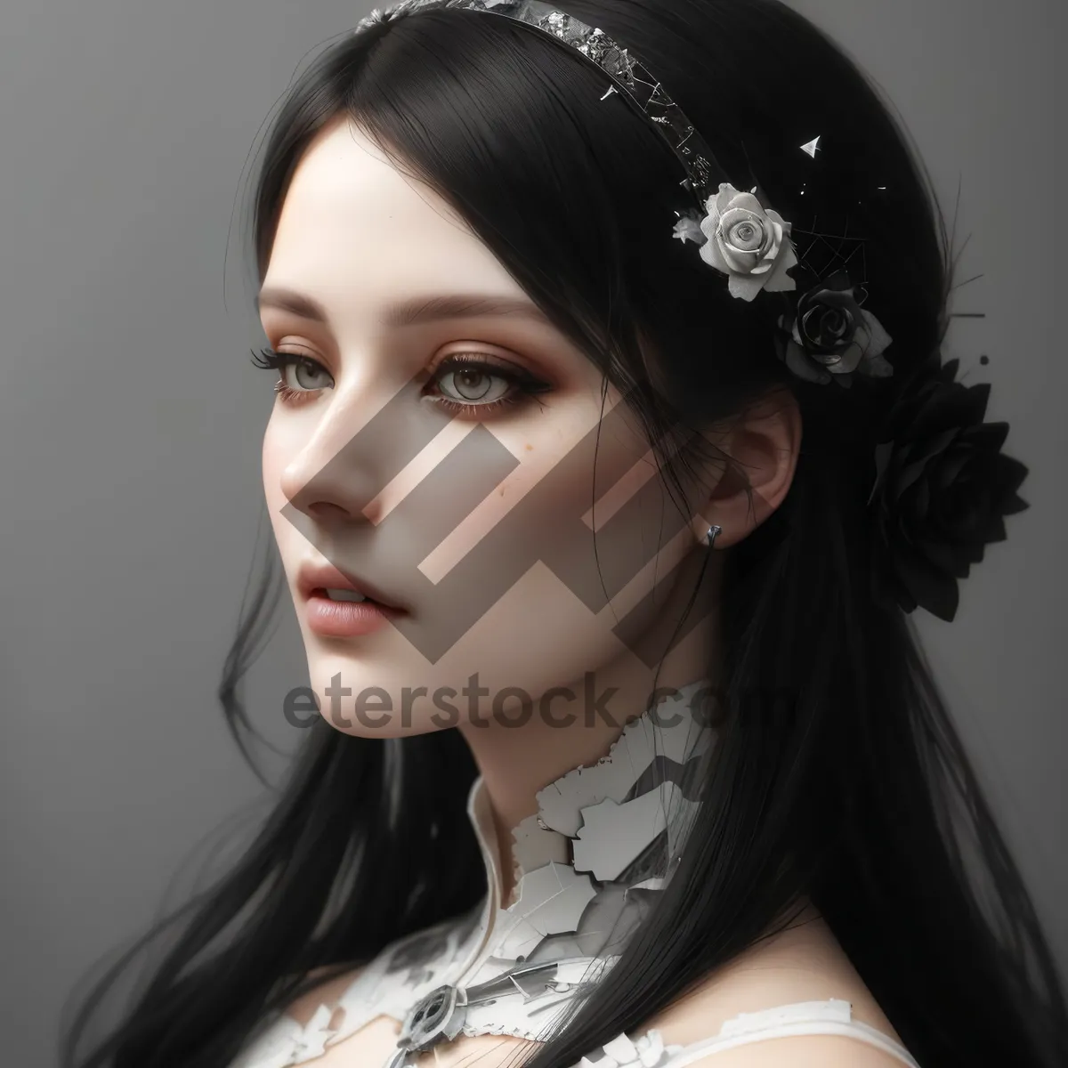 Picture of Attractive Fashion Model with Sensual Black Hair Portrait