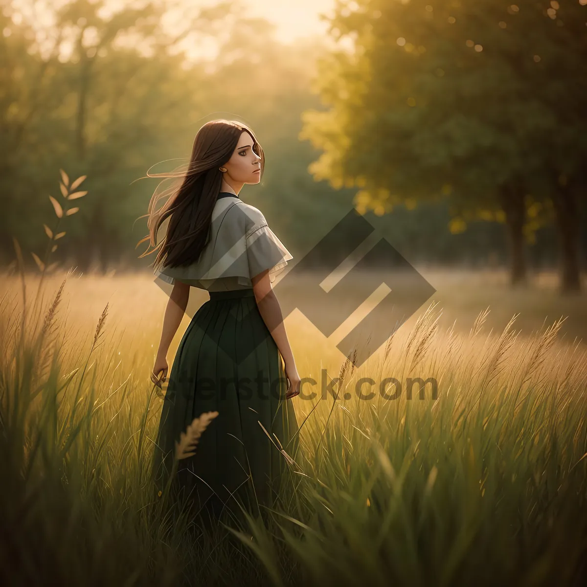 Picture of Joyful Farmer Embracing Freedom in Wheat Field