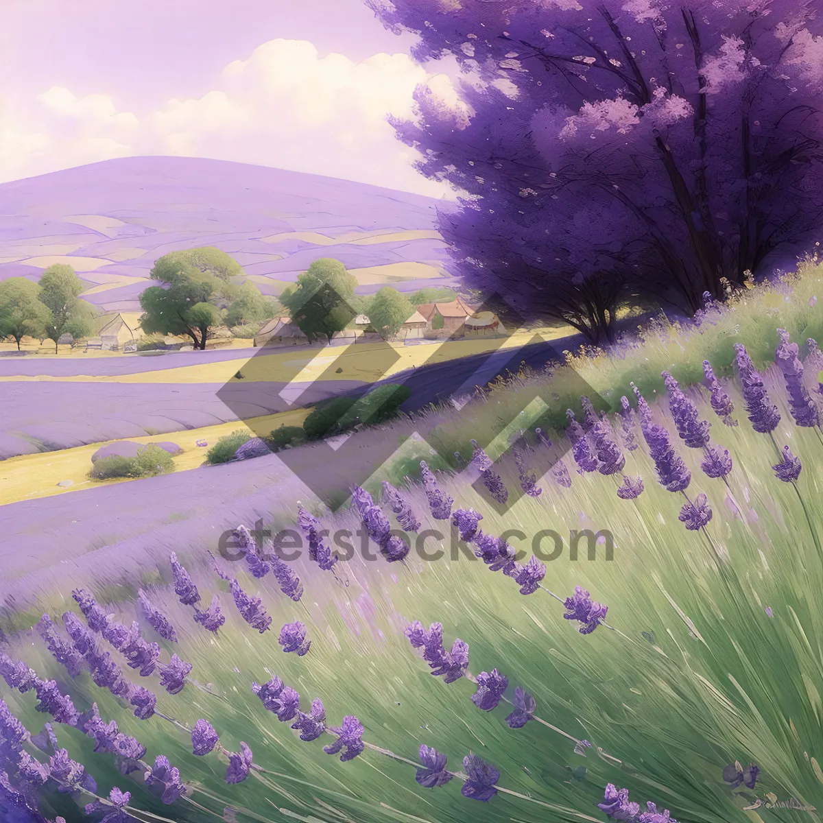 Picture of Luminous Lavender Starry Sky Digital Art