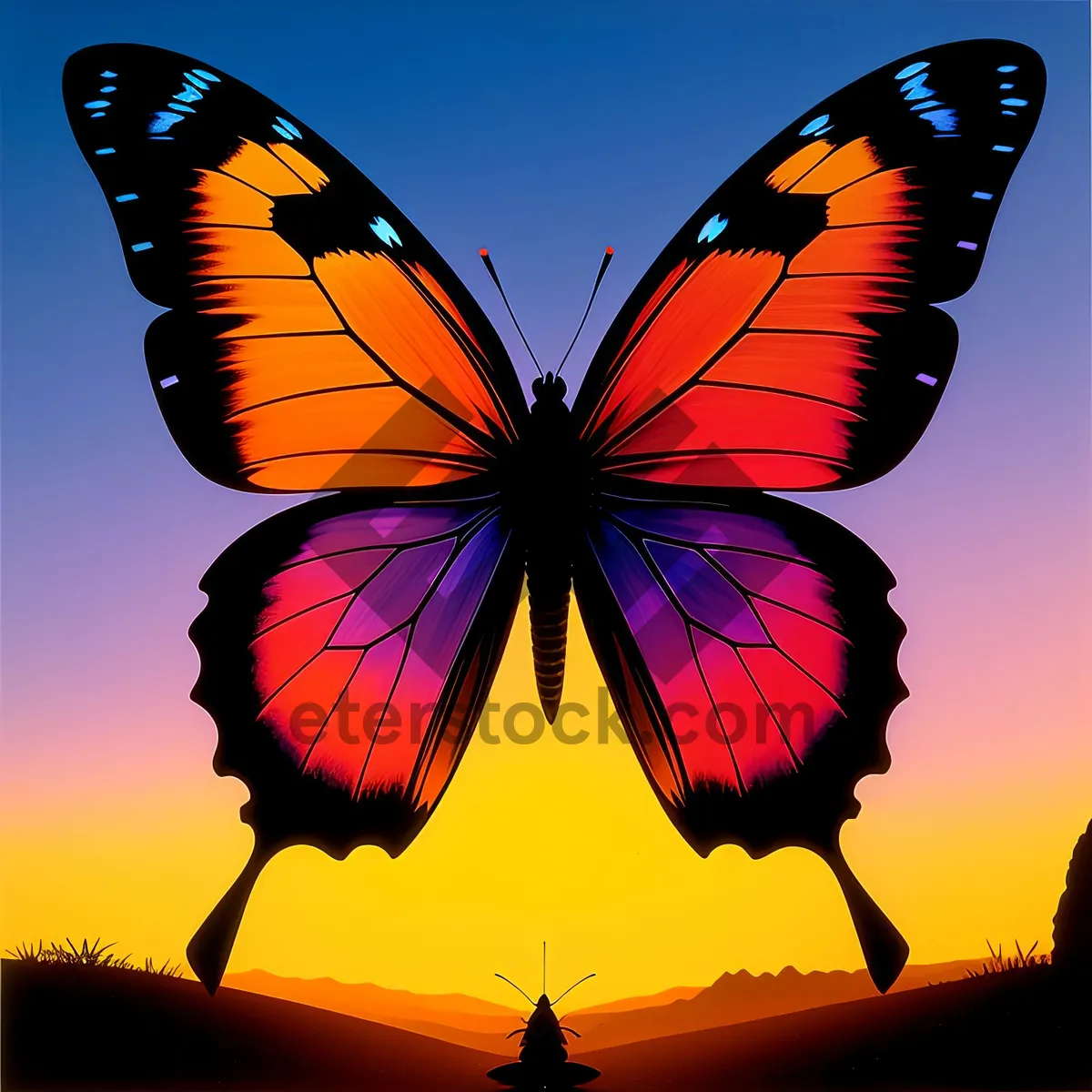 Picture of Colorful Butterfly Soaring through Summer Sky