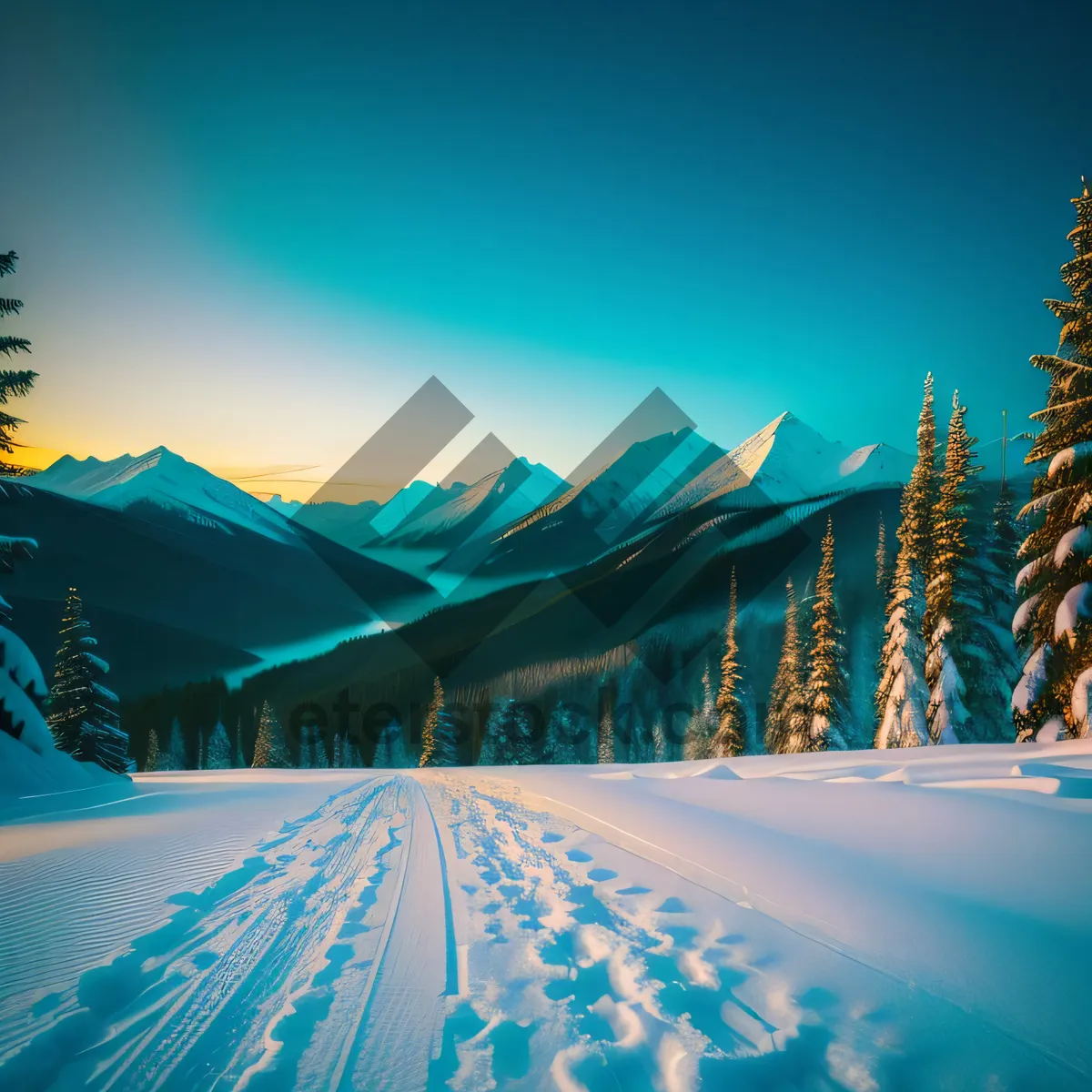 Picture of Light-filled Evergreen Sky: Artful Snow Wallpaper Design