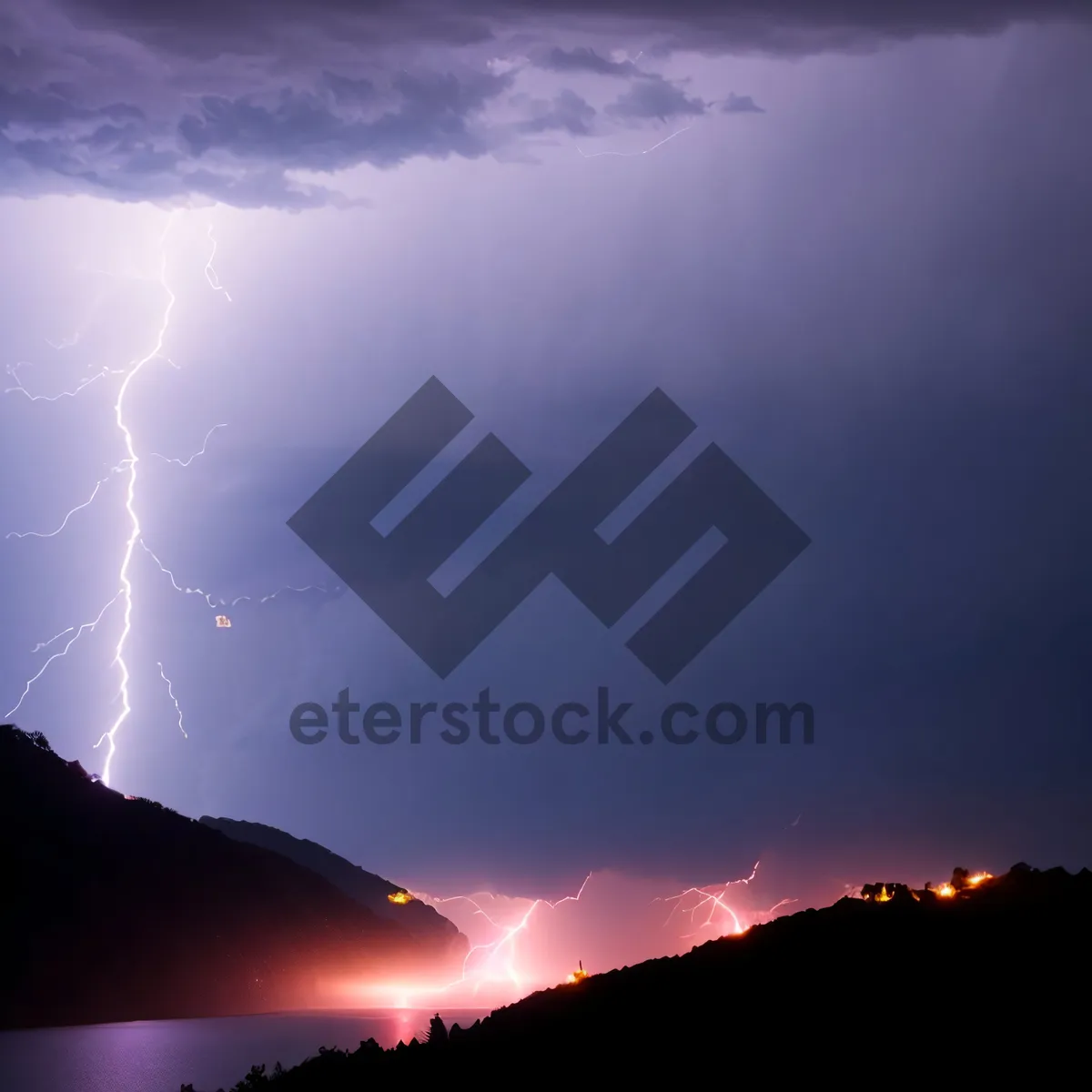 Picture of Captivating Celestial Sky: Mountain Sunset with Lightning