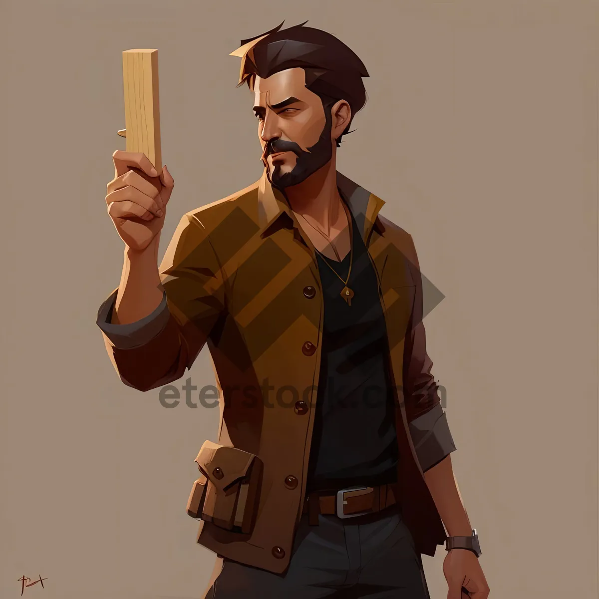 Picture of Successful Carpenter in Professional Suit and Helmet