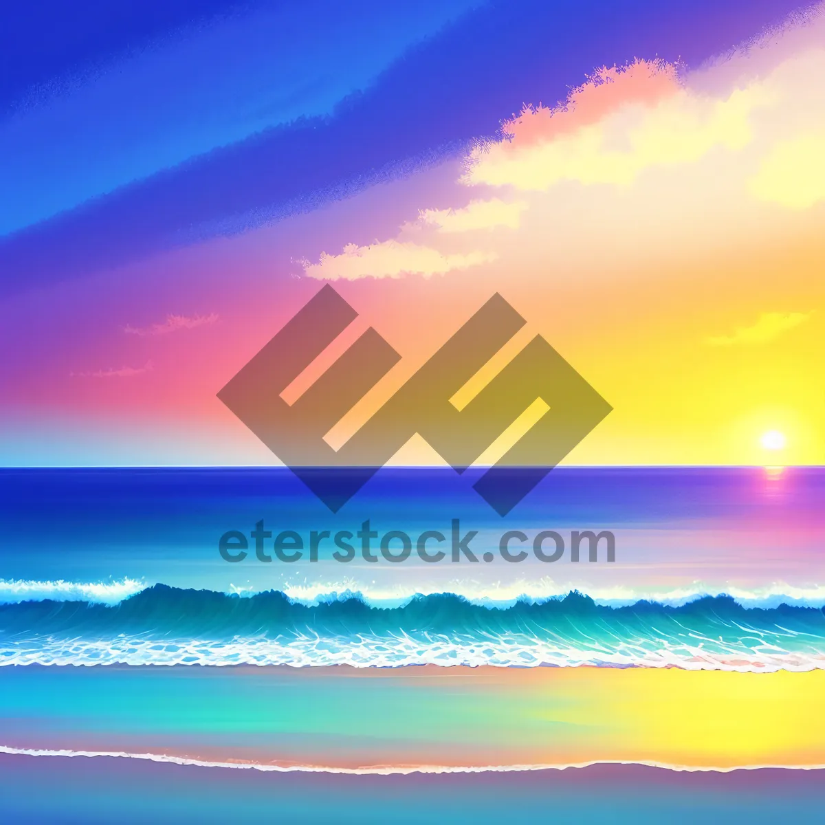 Picture of Golden Horizon: A Colorful Sunset Over the Ocean