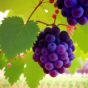 Juicy Harvest: Ripe Purple Grapes in Vineyard