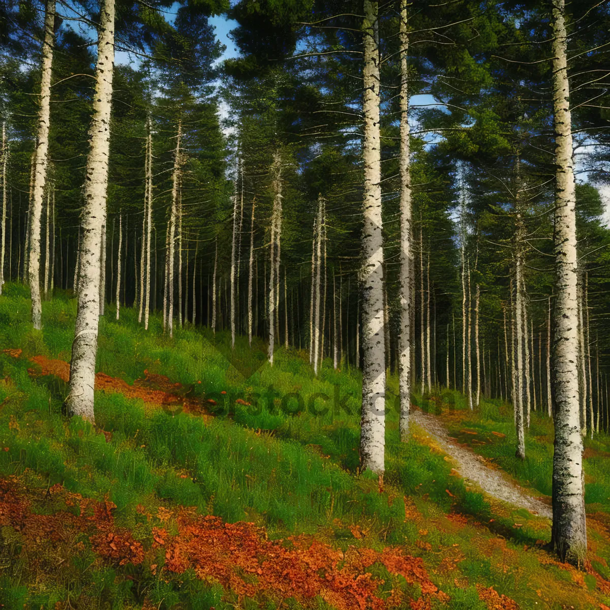 Picture of Sunny Forest Path with Birch Trees