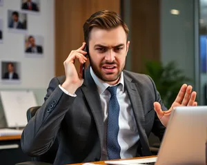 Happy smiling businessman in office with laptop working professionally