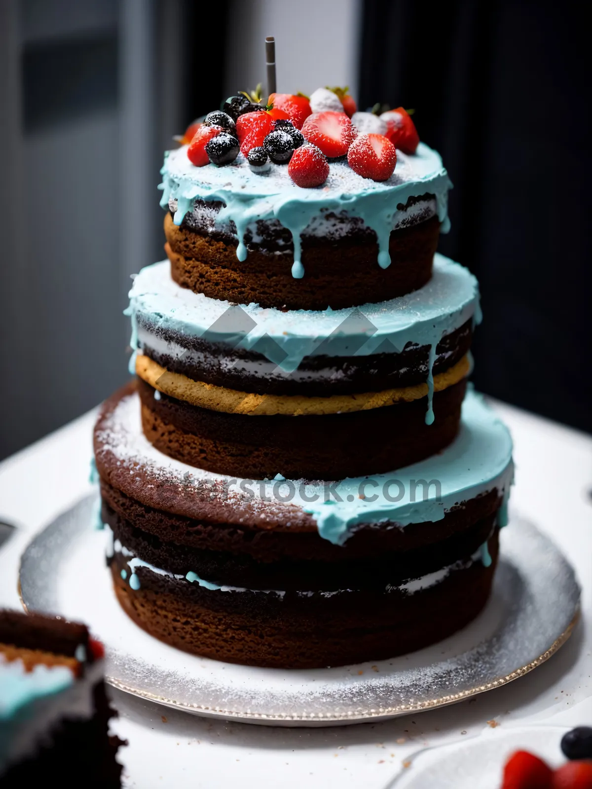 Picture of Gourmet Berry Delight: Fresh Sweet Cake with Chocolate, Berries, and Cream