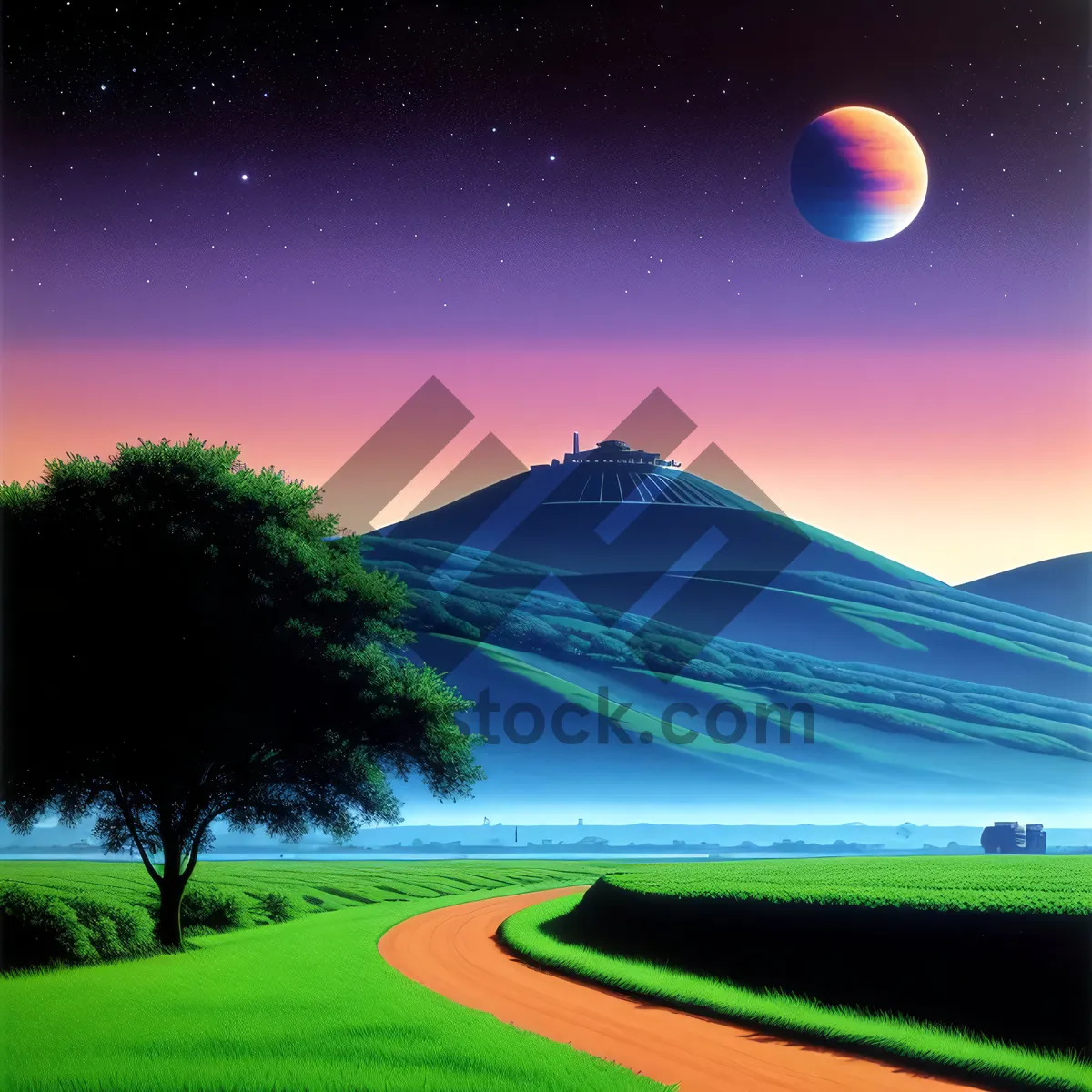 Picture of Vibrant Sunset Over Rural Meadow
