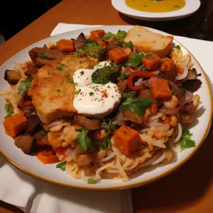 Delicious Healthy Gourmet Salad with Fresh Vegetables and Chicken