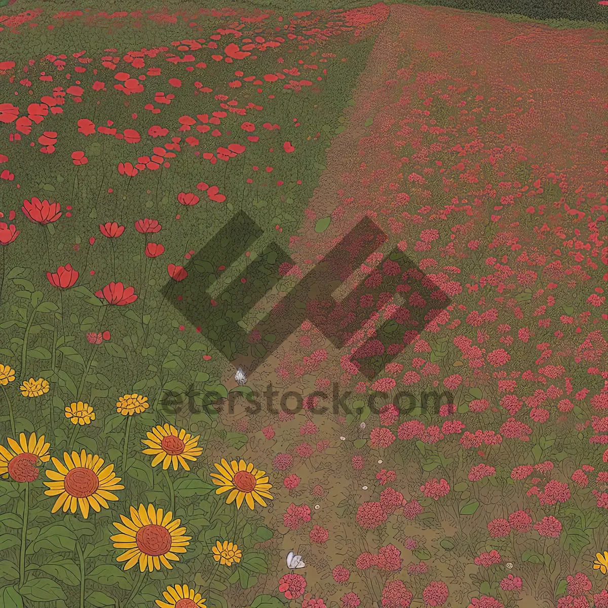 Picture of Yellow floral doormat with paisley pattern on fabric.