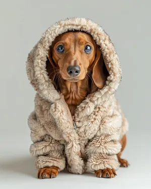 Portrait of a cute brown puppy with a braid.