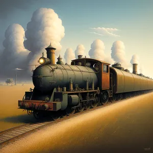 Industrial Power: Steam Locomotive on Railway Track
