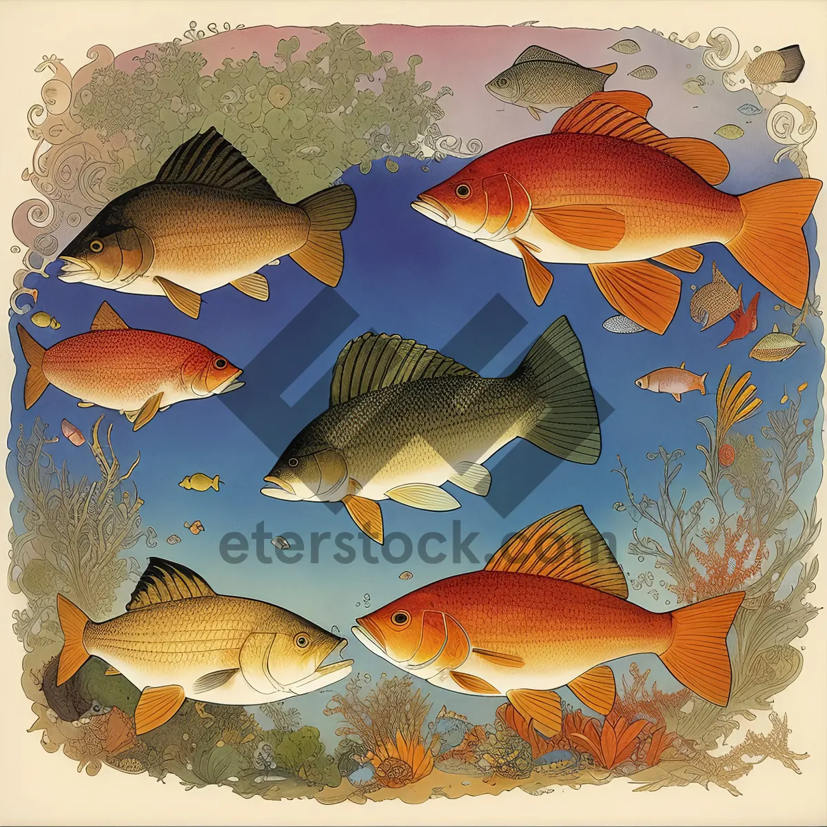 Picture of Vibrant Goldfish Swimming in Aquarium