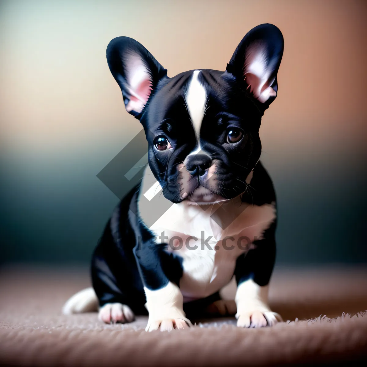 Picture of Cute Bulldog Puppy: Studio Portrait of Purebred Terrier