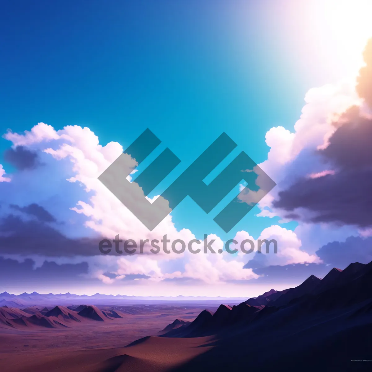 Picture of Vibrant Sunlit Sky over Majestic Mountains