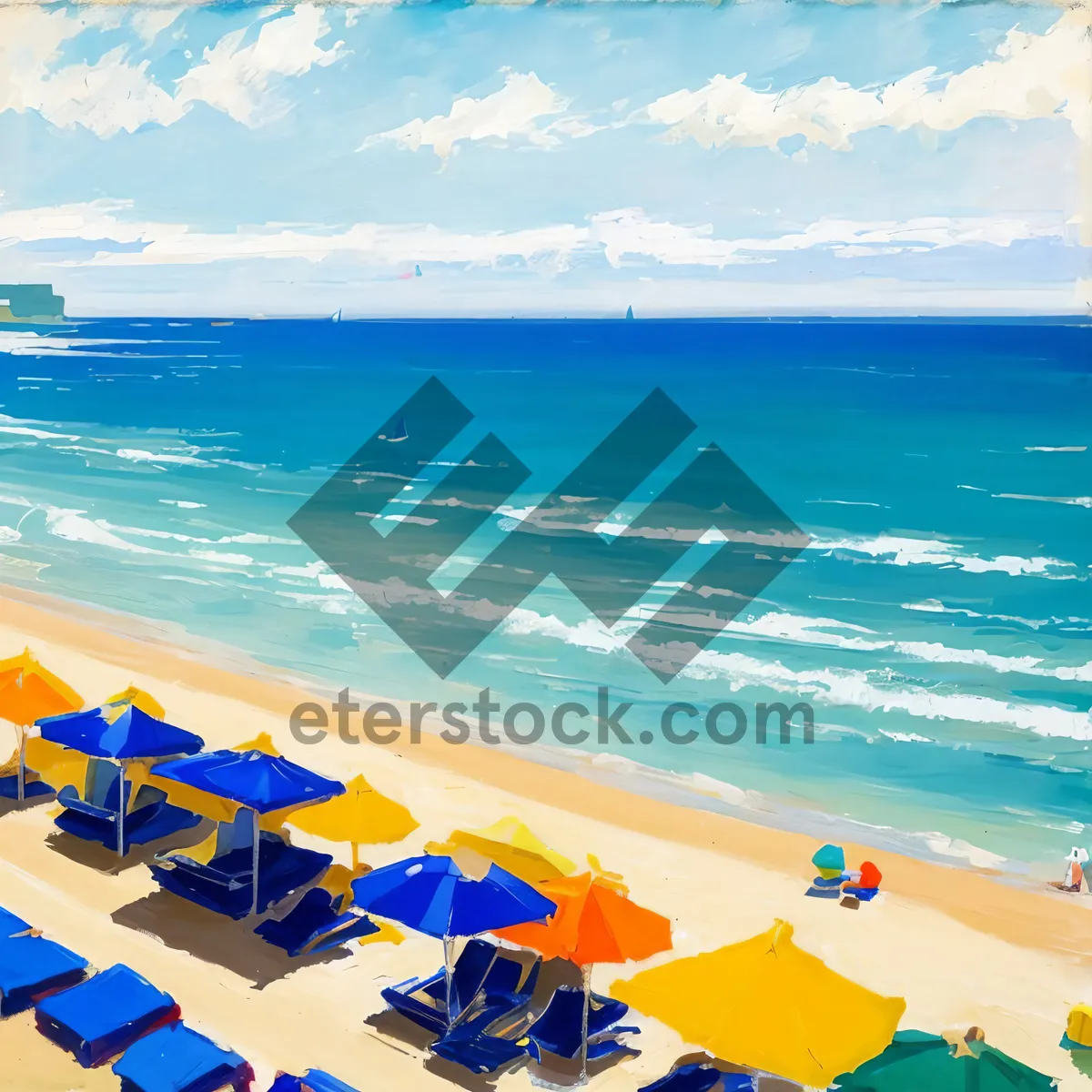 Picture of Sandy shores and turquoise waves meet a sunny sky.