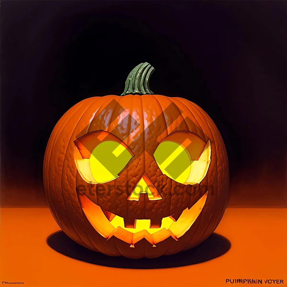 Picture of Spooky Smiling Jack-O'-Lantern Illuminated by Candle