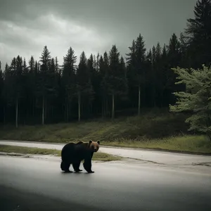 Wild Brown Bear in Forest Wilderness