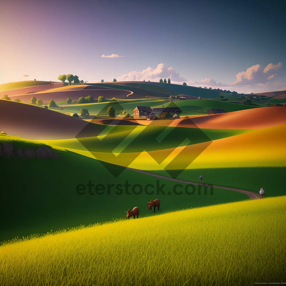 Picture of Colorful Rural Landscape with Fields and Rapeseed Meadow