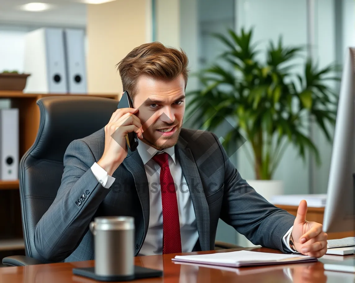 Picture of Happy Executive Smiling at Computer in Office Meeting