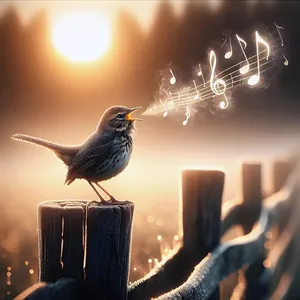 Cute Bird Singing a Frosty Tune With Music Notes