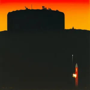 Urban Castle at Sunset: Majestic Skyline Silhouette