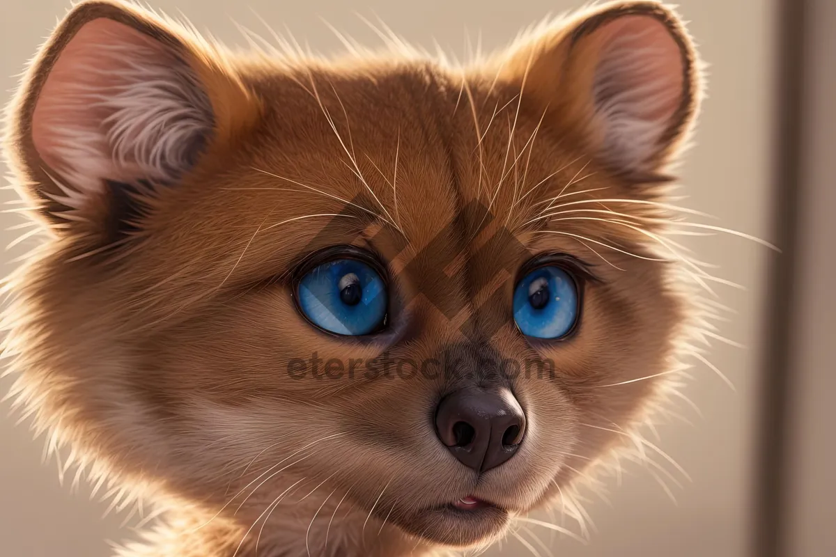 Picture of Fluffy Cute Kitten Face Portrait With Big Eyes