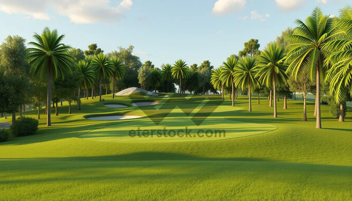 Picture of Summer Golf Course Landscape with Flag and Trees