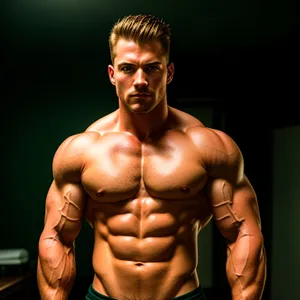 Muscular male bodybuilder exhibiting strength and power.