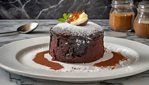 Delicious chocolate cake with fresh fruit slices