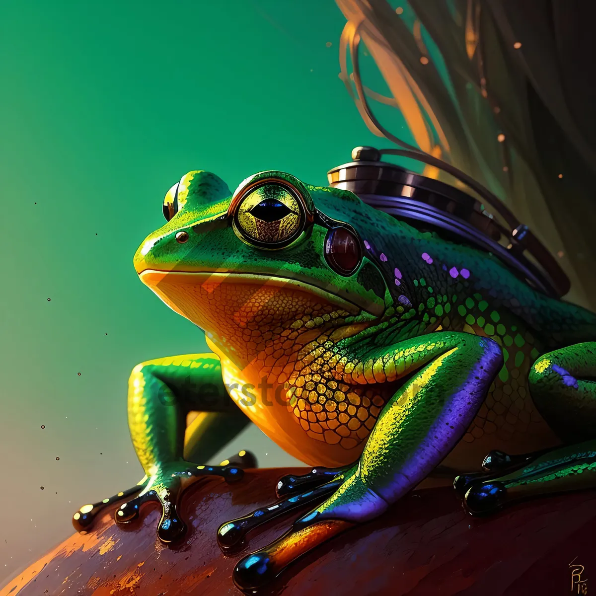 Picture of Vibrant Eyed Tree Frog in Orange Wilderness