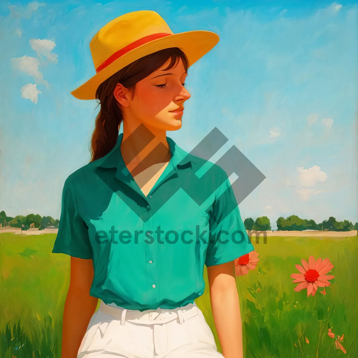 Picture of Happy cowboy enjoying summer in the meadow