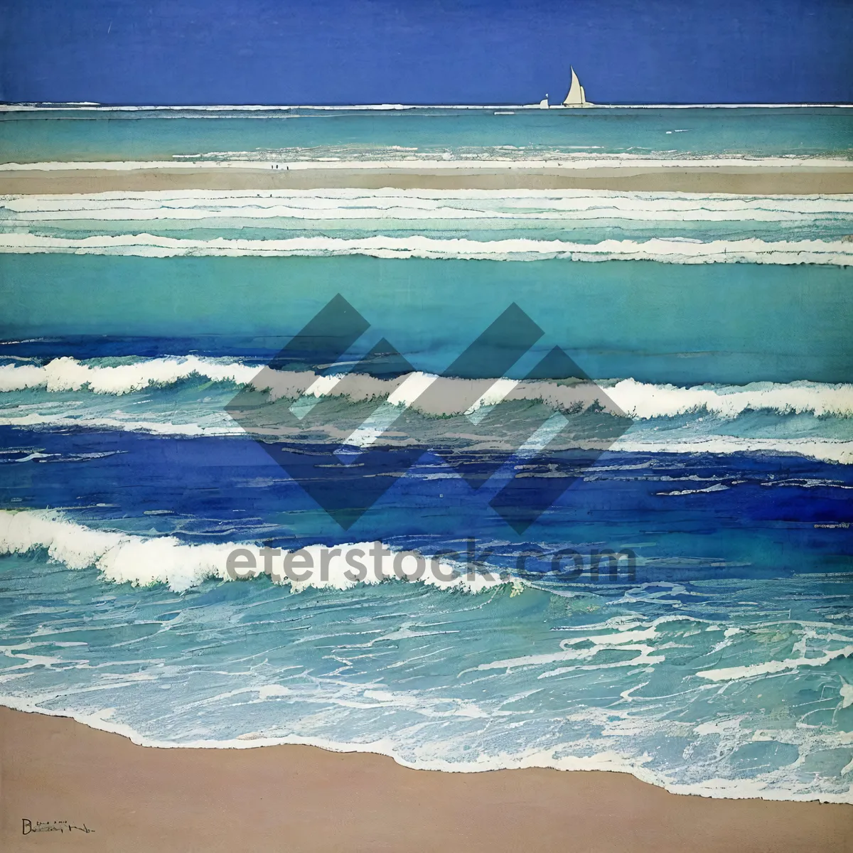 Picture of Serene Beachscape: Tropical Waves Caressing Sandy Shoreline
