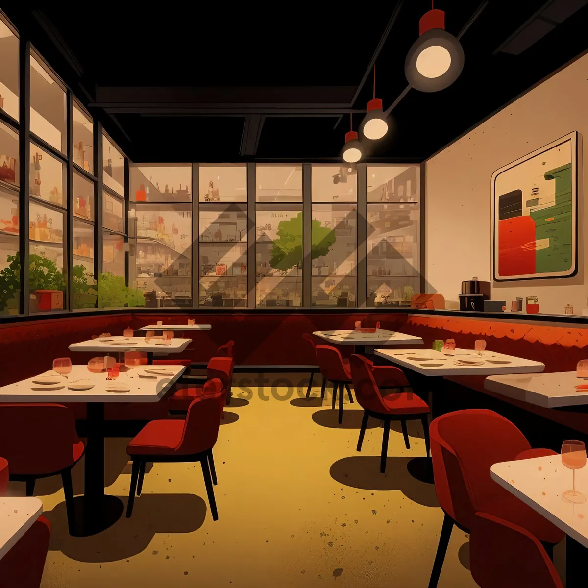 Picture of Modern Interior Design of Empty Luxury Restaurant Hall