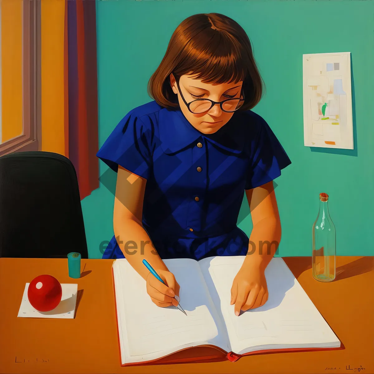 Picture of Smiling businesswoman working on laptop in office