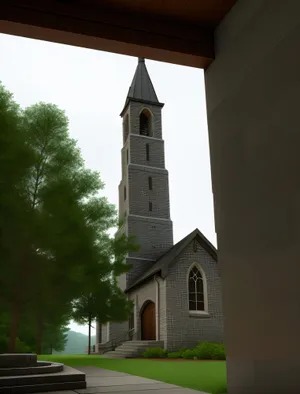 Old Church Bell Tower under Serene Sky