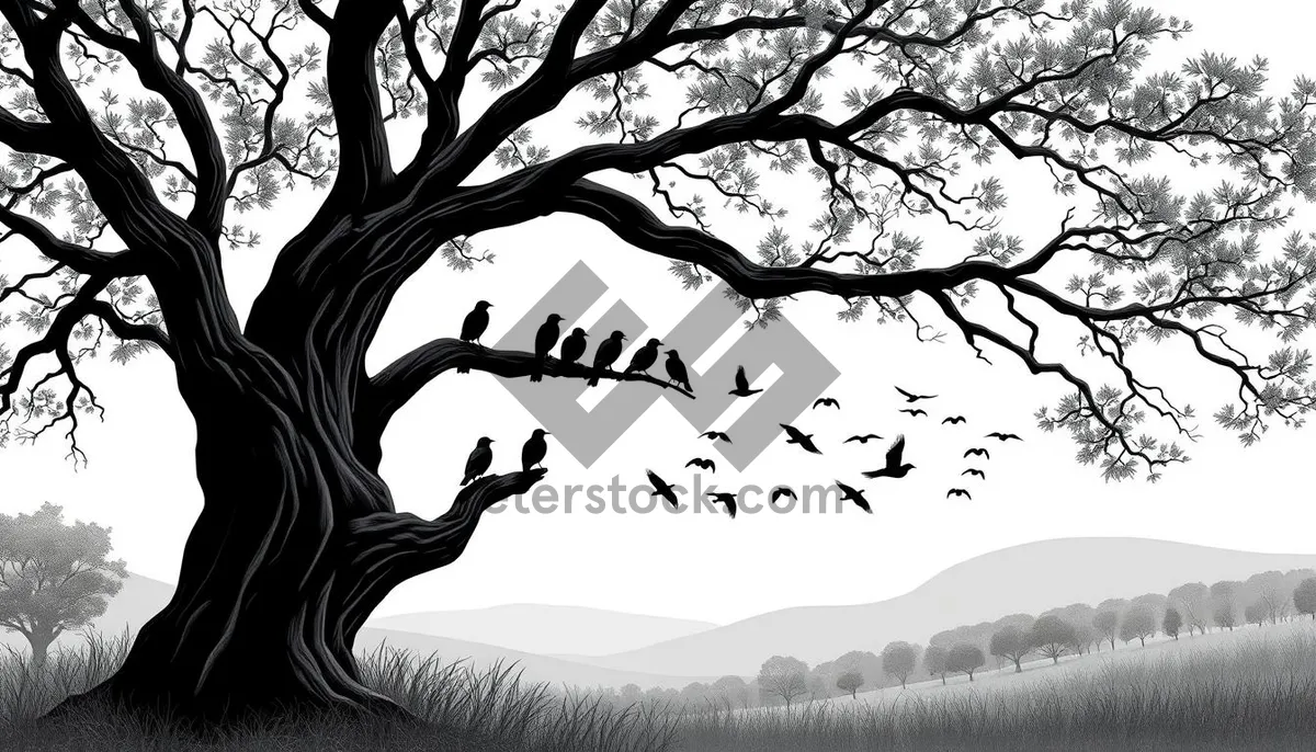 Picture of Black silhouette of oak tree against sky