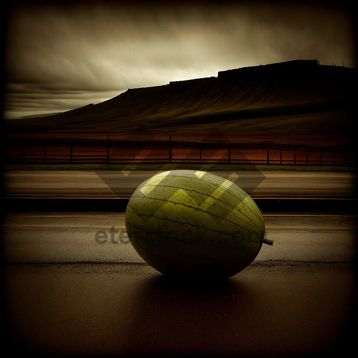 Picture of Vibrant Tennis Ball Surrounded by Juicy Watermelon Slices