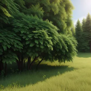 Willow Tree in Serene Forest Landscape