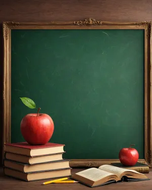 School TV frame with apple on blackboard