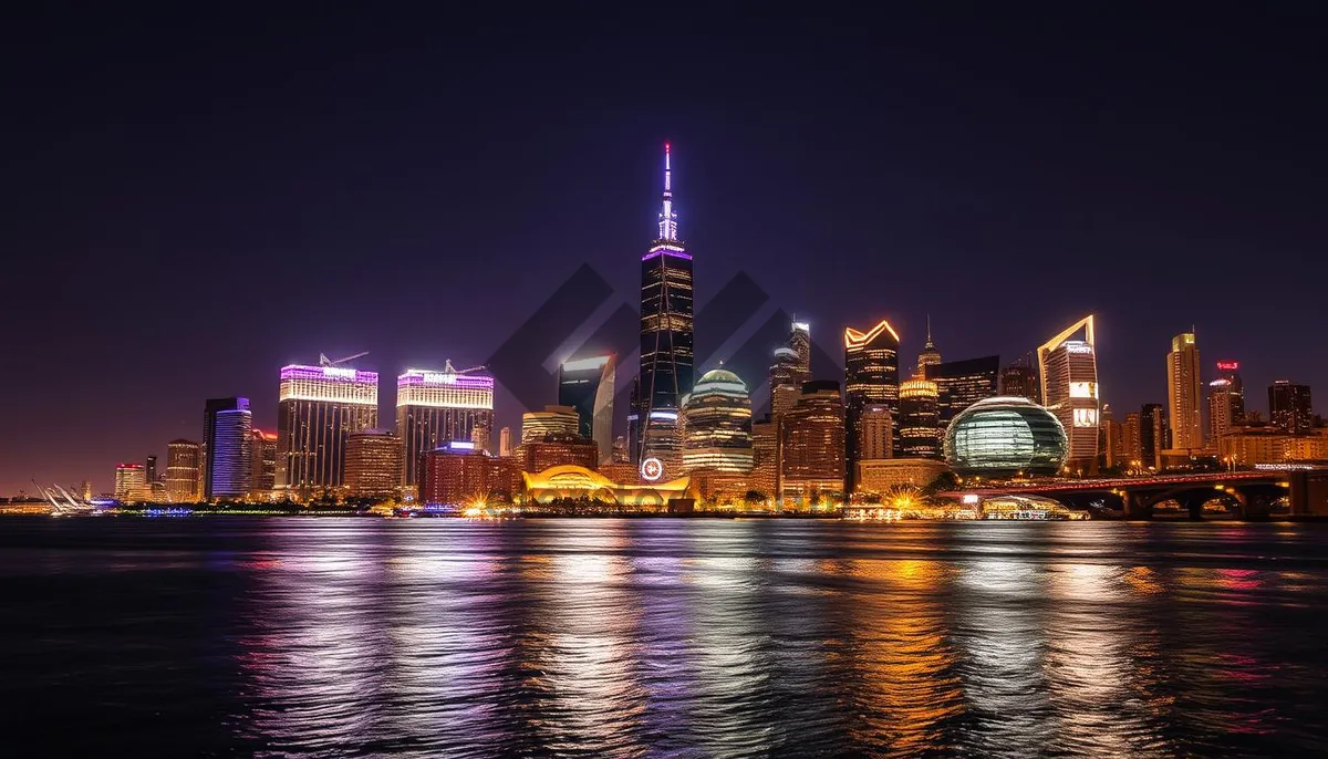 Picture of City skyline with illuminated modern office buildings at night