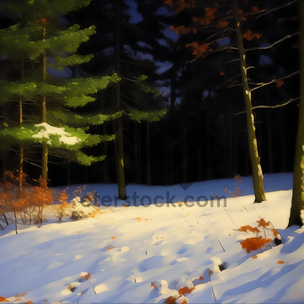 Picture of Winter mountain landscape with snowy slopes and trees