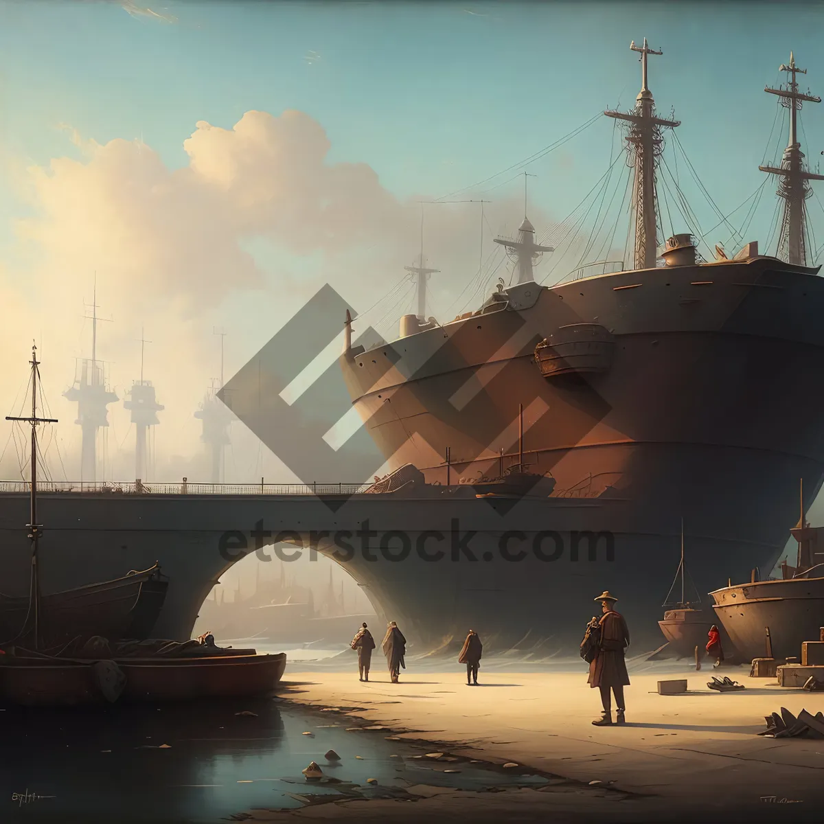 Picture of Ocean Liner at Sunset: Majestic Maritime Vessel Sails into Harbor.