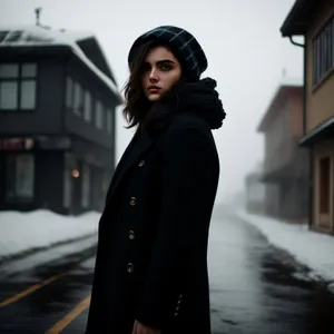 Smiling Businesswoman in Black Coat