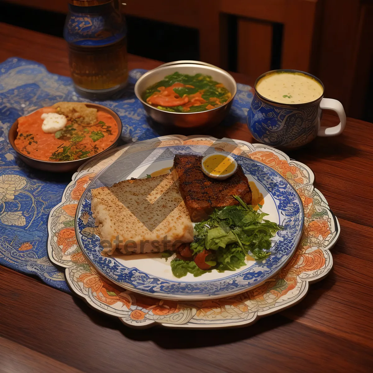Picture of Delicious Gourmet Meal with Grilled Vegetables and Sauce