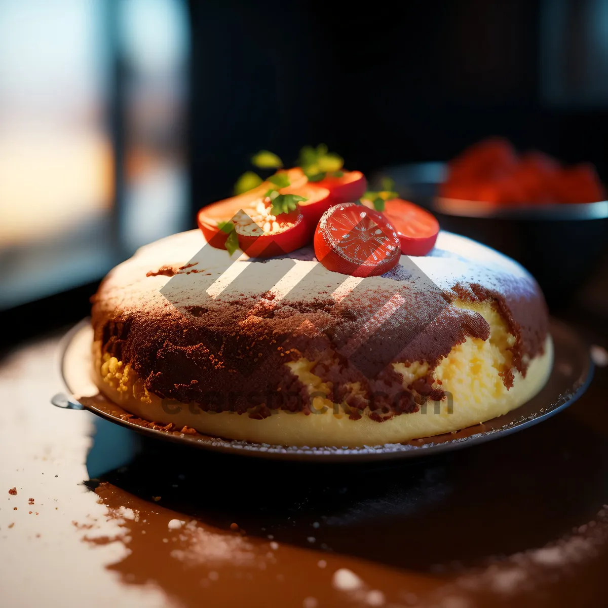 Picture of Delicious Fruit Cake with Chocolate Sauce