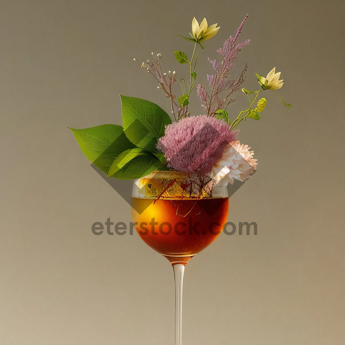 Picture of Stylish Wineglass with Rose and Fruit Garnish