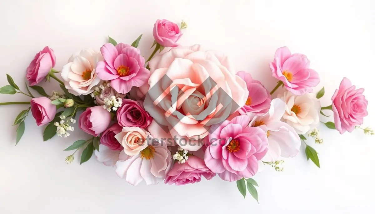 Picture of Summer floral bouquet with pink roses and tulips