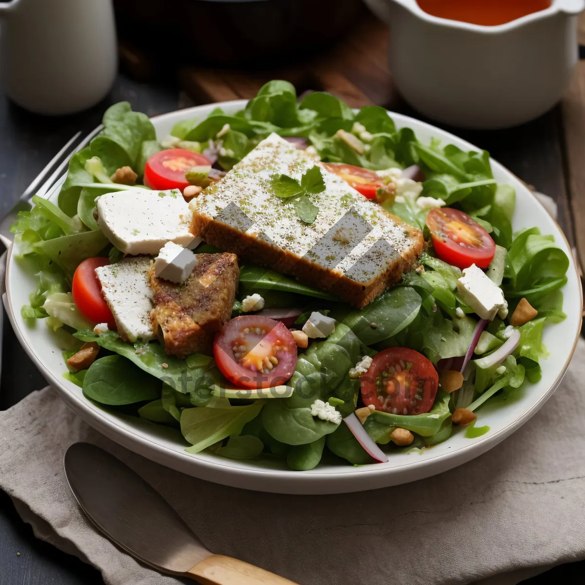 Picture of Delicious Gourmet Salad with Fresh Vegetables and Cheese